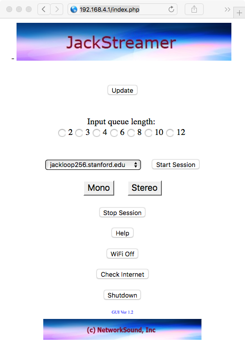 Main screen of the JackStreamer GUI (version 1.2)