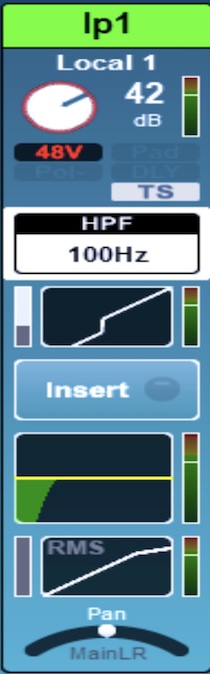 The processing channel strip for an input channel of the SQ-5 mixer.