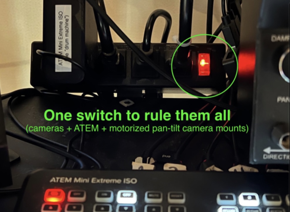 Detail photo of the single power switch for the entire video system