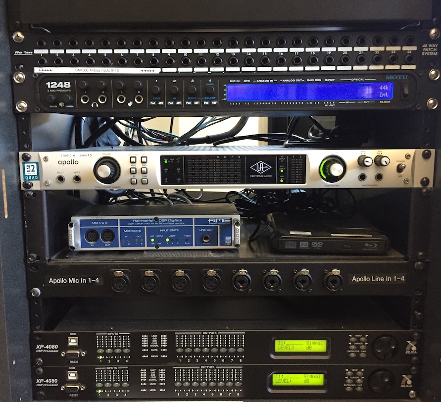 Photo of Studio E Audio Rack. See bullet list above for an explanation of the contents.
