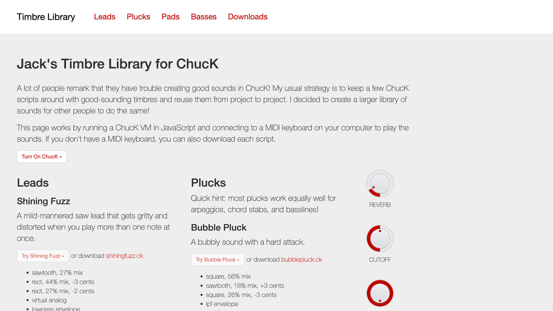 ChucK Timbre Library